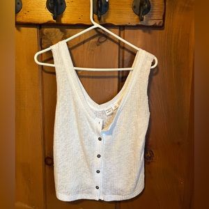 sheer white tank top with button front